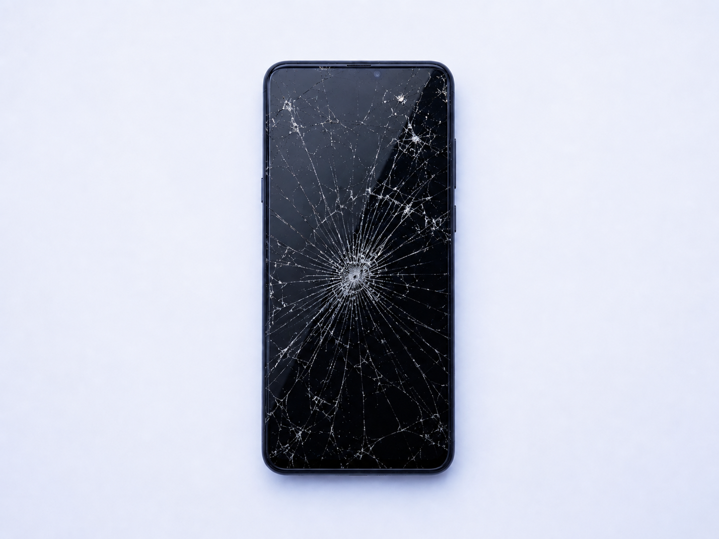 Smartphone avec écran cassé avant réparation chez STUFF Marseille